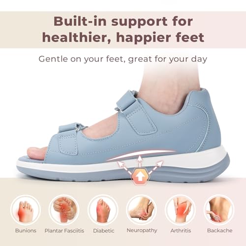 Image of FitVille Diabetic Sandals for Women Wide Width, Open Toe Orthopedic Wide Sandals for Women with Adjustable Straps and Arch Support for Bunions, Plantar Fasciitis, Swollen Feet