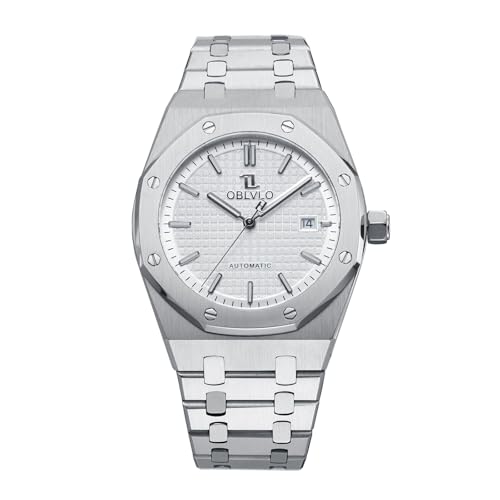 OBLVLO Orologio meccanico da uomo, in acciaio inox 316L, cassa da 41 mm, lancette luminose, impermeabile fino a 50 m, orologio da polso automatico casual TM-ASP, TM-ASP-YWY, Tendenza