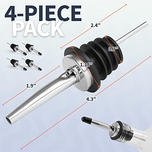 Zulay 4 Pack Stainless Steel Liquor Pourers With Rubber Dust Caps - Tapered Spout Liquor Bottle Pourers For Alcohol - Pour Spout For Liquor Bottles, Olive Oil Dispensers, Syrup, Vinegar, Juice #TOP1