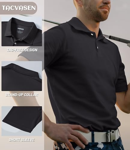 TACVASEN Men's Dry Fit Golf Polo Shirt Collar Design Performance Shorts Sleeve
