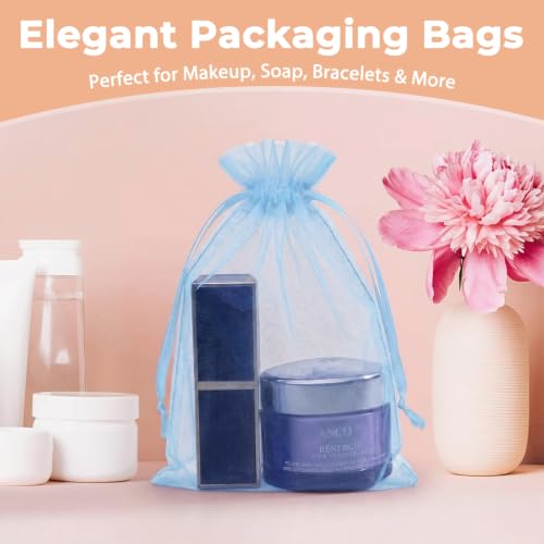 Image of Crweety 50PCS Organza Bags 3x4 Baby Blue Small Gift Bags Mesh Drawstring | Party Favor Goodie Bag Bulk, Jewelry Sachet Candy Treat Soap Makeup Pouches, Wrap for Wedding Baby Shower Birthday Halloween