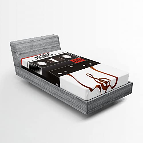 Ambesonne Music 2 Pack Fitted Sheet, Broken Cassette, Bed Cover All-Round Elastic Deep Pockets 2 Pieces, Package Contains 2 Twin Size Fitted Sheets, Caramel Orange