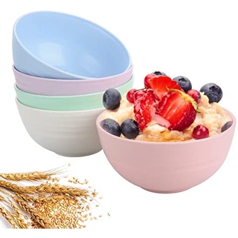 Unbreakable Cereal Bowls Large 24 Oz Dinner Set of 5, Lightweight Microwave & Dishwasher Usable, Eco-Friendly Pasta Bowls for Rice, Salad, Pasta, Noodles, Soup Bowls Cover