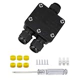 Helunsi Waterproof Junction Box 3 Way, IP68 External Waterproof Electrical Junction Box, Black Underground Junction Box Outdoor Cable Connector, for Diameter 5mm -15mm Wire Gland (1 Pack - Small)