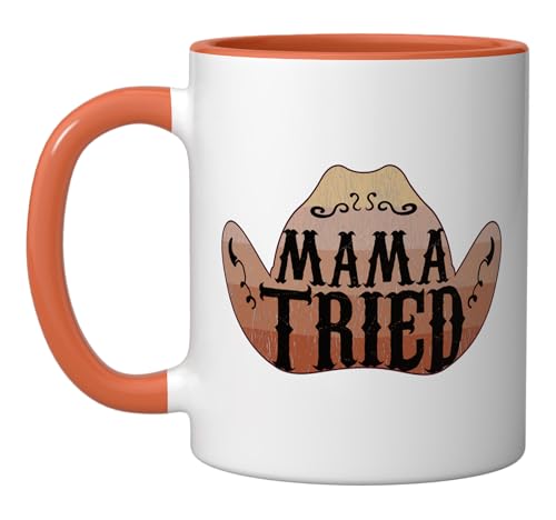 Mama Tried Country Music Taza Cerámica Naranja Blanca 11oz miniatura 1