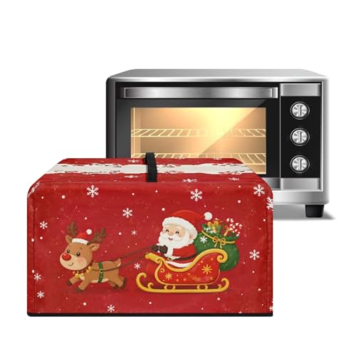 Image of Microwave Cover for Christmas Holiday Decor, Dustproof Small Electrical Appliance Protector Kitchen Decor, L, 20.9 x 15.7 x 12.4 Inches, Santa Claus Reindeer Red Print