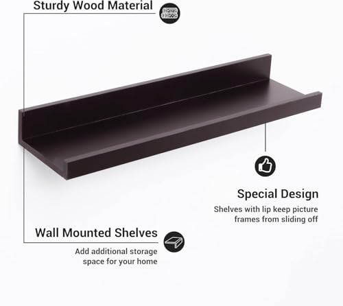Image of Aries Wooden Floating Wall Shelf| Wall Rack Shelf | Wall Mount for Living Room, Bedroom, Kitchen (Ledge, Set of 2, Wenge Brown, XX-Large (24inches))
