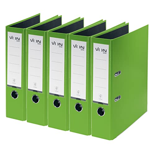VON Leitz 5er Pack Ordner A4 Karton mit Kunststoffeinband 80 mm Rückenbreite Für 600 Blatt FSC-zertifizierter Karton Für Schule Studium & Haushalt Grün 10551055