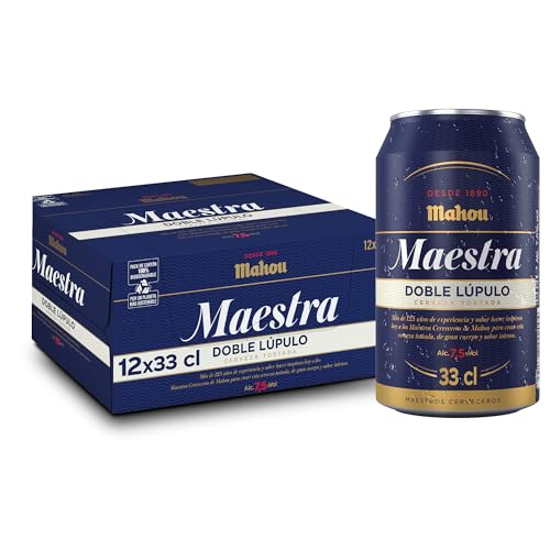 Mahou Maestra Doble Lúpulo, Pack de 12 Latas x 33 cl, Cerveza Tostada Lager Sabor Intenso y Espuma Cremosa, 7.5% Volumen de Alcohol
