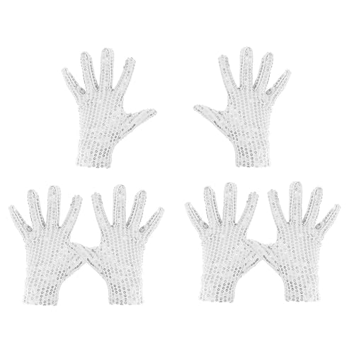Ismeally 3Pairs Sparkling Sequin Gloves Silver Glitter Gloves Sequin Dance Gloves for Party Ice Skating Dance Costume Dress Up (Silver)