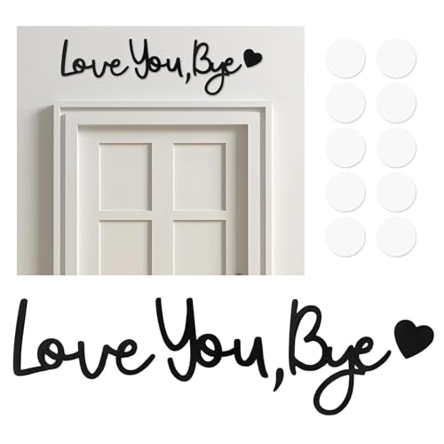 Love You Bye Above Door Sign Hallway Wall Art Decorations Modern Black Letter Sign Wall Art with 1 Comma Love Heart and 5 Double-Side Sticky Dots for Hallway Stairs(1 Set)