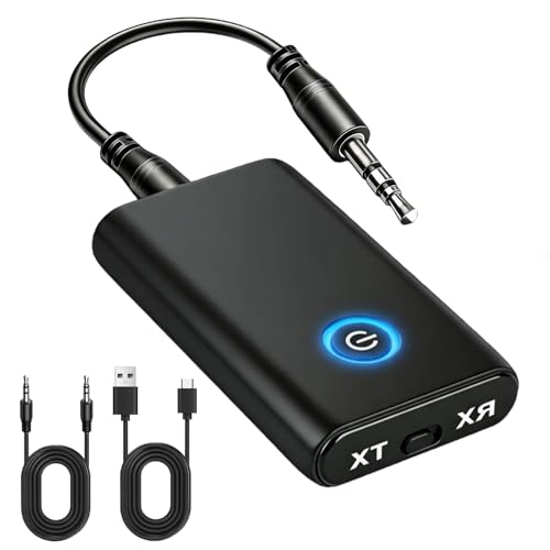 Adaptateur Bluetooth 5.3 Émetteur Récepteur 2 en 1 Jack 3,5 mm, Audio sans Fil Faible Latence avec Réduction de Bruit, Batterie Longue Durée 8H pour TV PC...