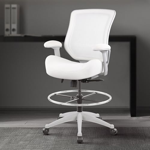 Image of BOLISS 400lbs Mesh Ergonomic Office Drafting Chair Big Adjustable Foot Ring Height Adjustable Armrest (Wht)