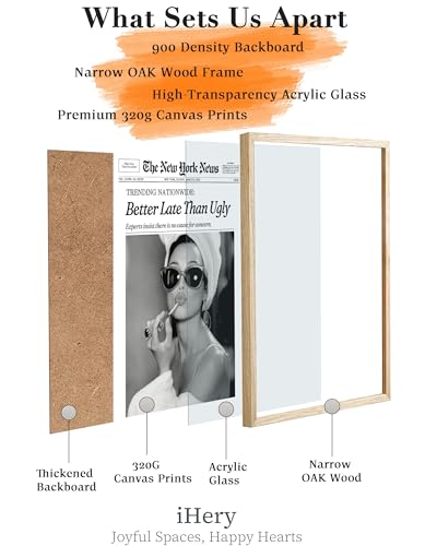 ihery natural oak wood audrey hepburn newspaper trendy framed wall art 12x16 in vintage headline canvas bedroom wall decor better late than uglybathroom artwork apartment girly dorm room 1pack
