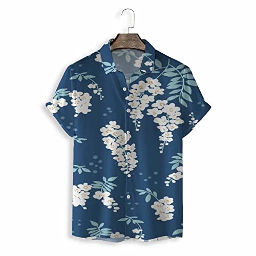 Chemise hawaïenne pour hommes avec imprimé tropical bleu foncé