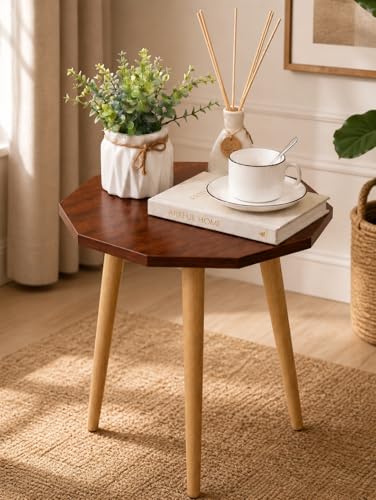 Image of UHUD CRAFTS Multipurpose Wooden Foldable Side Table /End Table /Plant Stand /Stool for Living Room & Bedroom | Kids Play Furniture Table - Textured Walnut
