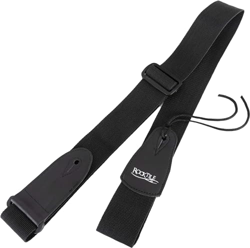 Rocktile Gitarrengurt Nylon Schwarz - Robuster Gitarrengurt Aus Nylon - Breite: Ca. 5 Cm - Länge Verstellbar Von 83 Bis 142 Cm - Farbe: Schwarz - Gurt