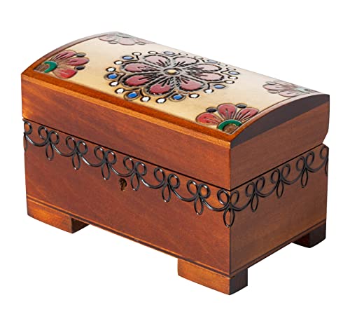 Artisan Owl Polish Handmade Floral Multicolor Wooden Box with Lock and Key for Keepsakes, Love Lette