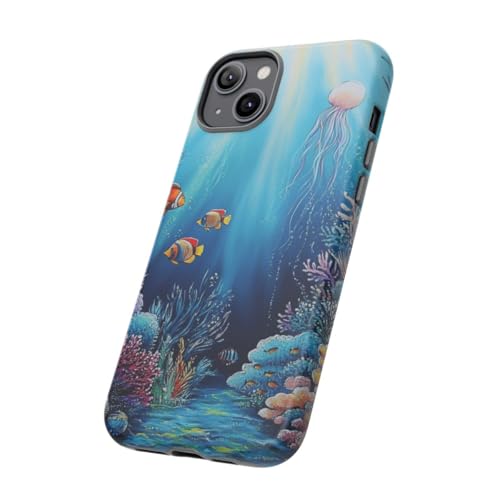 Récif corallien sous-marin coque rigide mate bleu pour iPhone 14 Plus antichoc