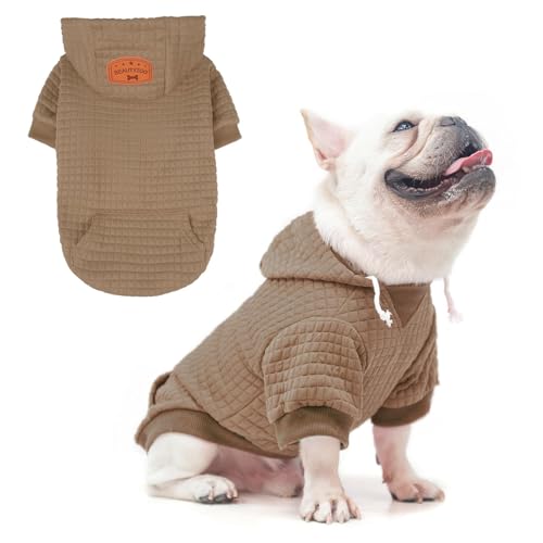 Image of BEAUTYZOO Dog Hoodies Sweater for Medium Dogs, Waffle‑Like Laminated Coat | Warm Dog Sweatshirt with Pocket & Leash Hole, Pullover Clothes for Girl Boy Dogs, Stretchy & Easy‑On‑Off, Bulldogs Pitbulls