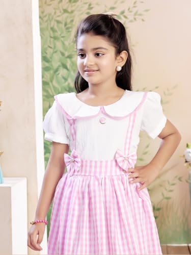 Image of Aarika Girls Green Colour Checks Print Cotton Frock