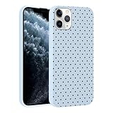 Yirlbey Coque pour iPhone 11 Pro 5,8'', Housse Bleu Silicone avec Noir Polka Dot Aesthetic Dessin Motif Design, Étui pour Fille Ultra Fine TPU Souple Antichoc Anti Rayures Protection Case, Pois