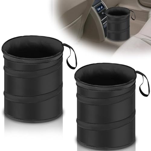 2 PCS Car Trash Can, Collapsible Pop-up Car Garbages Can, Portable Garbage Bin with Elastic Band, Small Garbage Can for Back Seat Front Seat, for Outdoor Traveling & Home Use