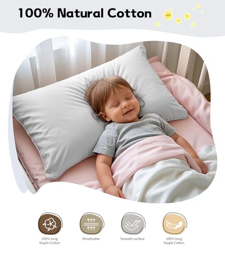 Image of Deep Dream Toddler Pillowcases for 13x18 Pillow 2 Pack, 100% Cotton Travel Pillow Case Cover, 600 Thread Count Cotton Pillow Covers, Soft & Breathable Small Pillow Cases Envelope Closure, Light Grey
