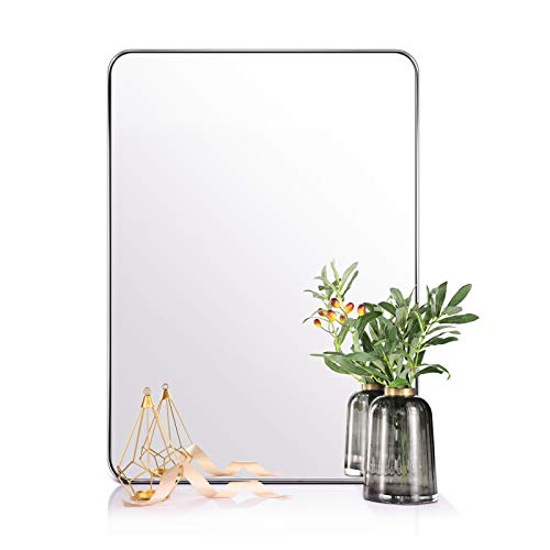 image for ANDY STAR Polished Nickel Mirror for Bathroom, 22”x30” Silver Meta