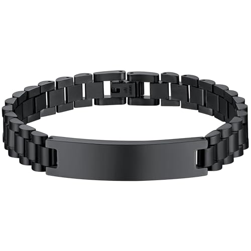 ChainsHouse Wristband ID Bracelets for Men, Stainless Steel/18K Gold/Black Metal Plated, Personalized Engrave Chunky Bracelet Bangle, with Removal Tool, 15MM/15.5MM Width, 8.27-8.66 Inch Len