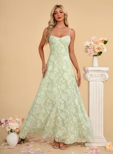 Image of Women's Elegant Wedding Guest Dress Spaghetti Straps Slim Fit Floral Sleeveless Formal Dress Maxi Evening Party