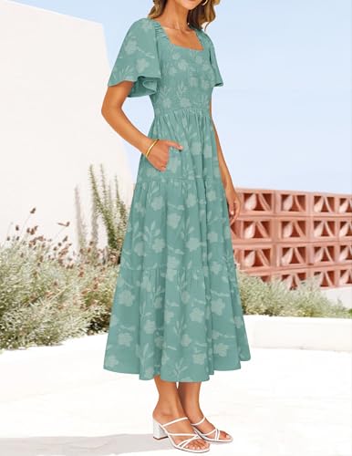 Image of ZESICA Wedding Guest Dresses for Women Summer 2026 Boho Floral Midi Dress Flowy Beach Vacation Graduation Long Dresses