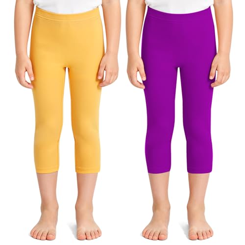 KAKU NANU Pack 2 Mallas para Niñas 3/4 Capri Cortos Secado Rápido,Transpirable Deporte Danza Gimnasia Elástica Tallas 11 12 Años