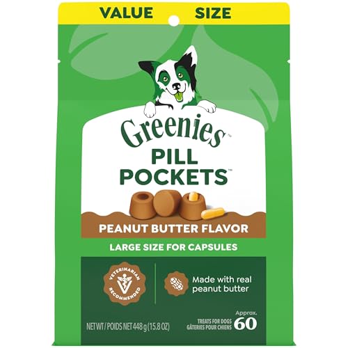 Greenies Pill Pockets for Dogs Large Size, Dog Treat Pouch for Capsule Medication, Peanut Butter Flavor, 15.8 oz. Pouch