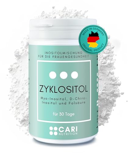 ZYKLOSITOL Pulver | 30 Tage Inositolmischung optimalen Verhältnis | Myo-Inositol und D-Chiro-Inositol mit Folsäure | PCOS Kinderwunsch Insulinresistenz Zyklus Hirsutismus | vegan & made in Germany