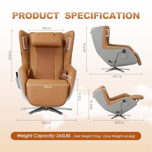 COLAMY Zero-Gravity Massage Chair | Massage and Leisure Dual-Use Chair,360° Swivel,Heat, Low-Noise 3D Bluetooth Speaker,Living Room(Brown - Image 4