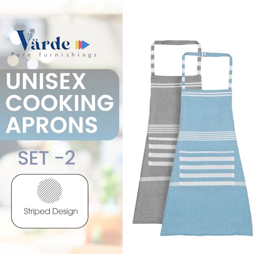 Image of Unisex Cooking Aprons | Waterproof Apron | Striped Design with 2 Front Pockets & Adjustable Neck Strap | Durable, Oil & Stain Resistant | Chef Apron for Cooking