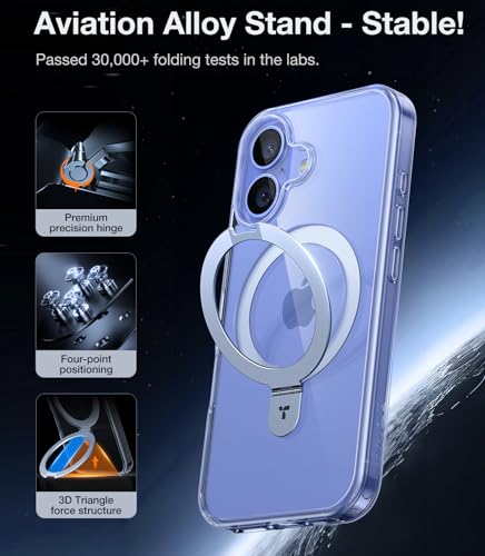 Image of TORRAS Magnetic for iPhone 16 Case with Stand, Built-in Stand Compatible with MagSafe, 12 FT Military-Grade Protection, Translucent Slim Phone Case for iPhone 16 6.1'', Crystal Clear