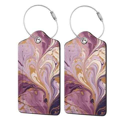 Étiquette de bagage en cuir PU violet et doré avec boucle en acier pour valise