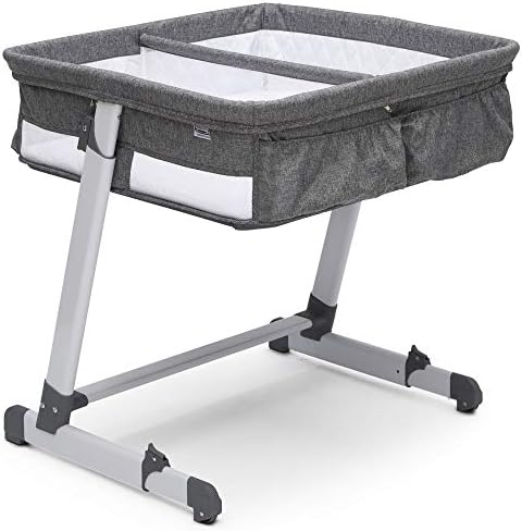 Simmons Kids By The Bed City Sleeper Bassinet for Twins - Adjustable Height Portable Crib with Wheels & Airflow Mesh, Grey Tweed