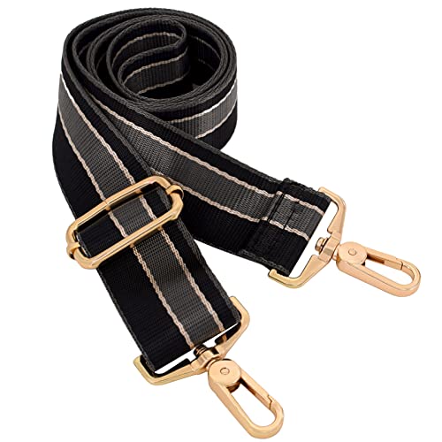 Image of Strap Purse Crossbody Bag Strap Replacement Metal Swivel Hook Shoulder Strap Guitar Strap for Crossbody Bag / luggag , Black Stripe2, Width 1.5 inch