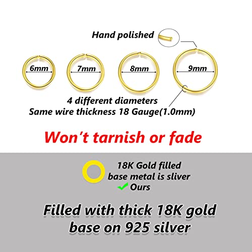 Flyearth 4 Pairs Handmade 925 Sterling Silver Nose Rings Hoop Earrings For Women 18K Gold Hoops Set For Cartilage Tragus Septum Helix Thin Multiple Piercing Jewelry 6Mm 7Mm 8Mm 9Mm #TOP6