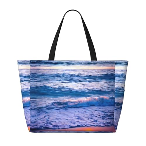 Beach Sunset Ocean Waves Large Capacity Foldable Tote Bag Women Beach Tote Bag Handbag Gym Bag Travel Shopping Bag2