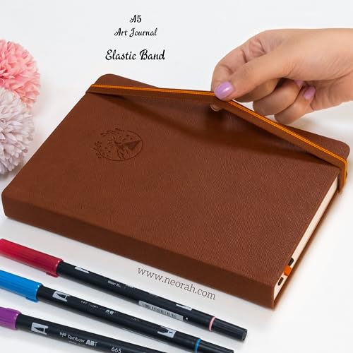 Image of NEORAH - A5 - ART JOURNAL | 200Gsm Dotgrid Notebook |160 Pages(21.0 x 14.8 cm) | Lay Flat |Hard Cover Bullet - Journal |3 Bookmarks |Elastic Closure | Inner BackPocket | Ideal-Bujo,Sketchbook (BROWN)