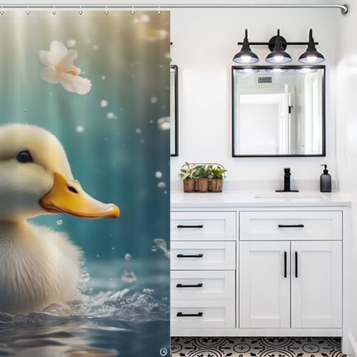 Rideau douche tissu petit canard jaune imperméable 183x183cm