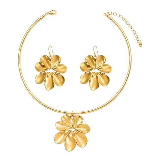 LXONTSG Conjunto Joyas Floral, Conjunto de Joyas Mujer Flor, Oro Flores Joyería, Pendientes de Flores, Collar de Colgante de Flores, Aretes de Flores de Oros, Juegos de Joya Florales (Oro A)