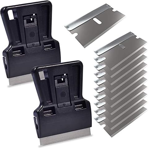 AHCHAY Portable 1.5inch Mini Metal Razor Scraper with 10 Carbon Razor Blades, Putty Knife Set Removing Glue, Stain, Vinyl, Labels, Stickers, Decals, Pack of 2 Cover