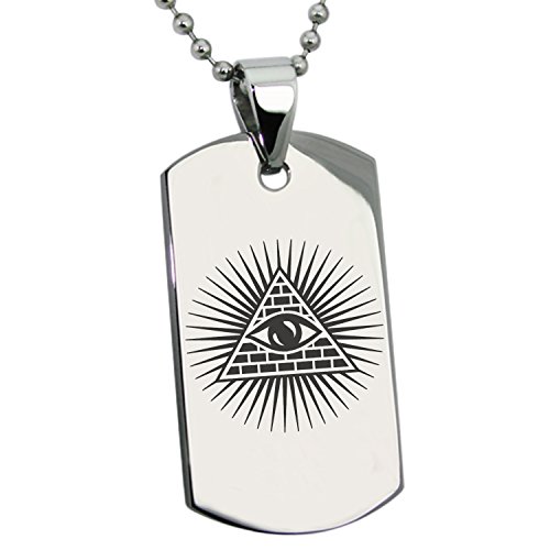 Stainless Steel All Seeing Eye of Providence Symbol Dog Tag Pendant Necklace