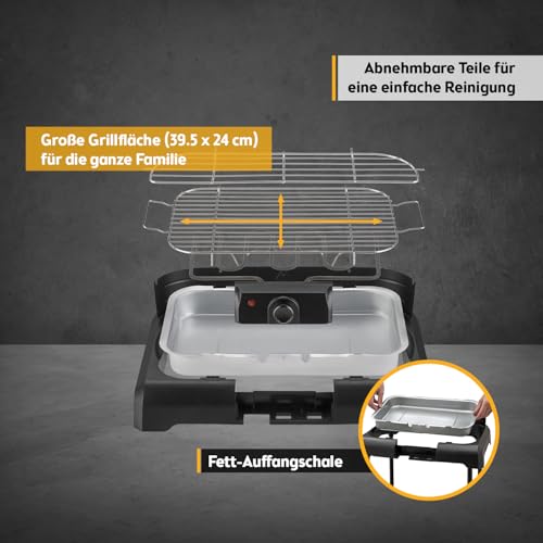 TZS First Austria - Elektro Standgrill 2200W - 2-in-1 Tischgrill mit Windschutz - Stufenloser Hitzeregler - Rauchfreies Grillen mit 2 Seitentischen - Balkon & Tischgrill - Schwarz 5