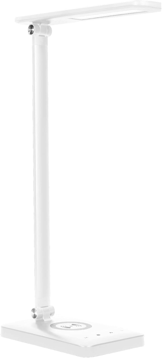 Virone ISIYO Lampara Escritorio LED con Cargador Inductivo y USB Cambio de Temperatura de Color y Función de Atenuación (Blanco)